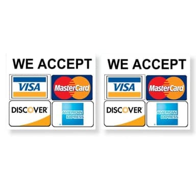 eSplanade Kreditkarten-Vinyl-Aufkleber – 2 Stück – We Accept – Visa, MasterCard, Amex and Discover – 8,9 x 8,9 cm Vinyl-Aufkleber für Fenster – Geschäft, Café, Büro, Restaurant