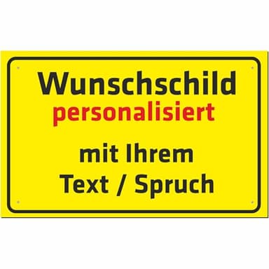 Indigos UG - Schilder selbst gestalten mit Wunschtext - Schild personalisiert gelb - Aluverbundplatte in 8 Größen - mit Text und Schrift - für Garage, Parkplatz, Firma, Schule, Hotel oder Carport