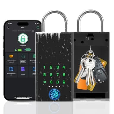 Eseesmart Fingerabdruck Schlüsseltresor mit Zahlencode, Bluetooth Elektronisch Schlüsseltresor mit Bügel Wetterfest, Großer Kapazität Wandmontierte Schlüsselbox Keyless Go Schutz Für Außen Haus Garage