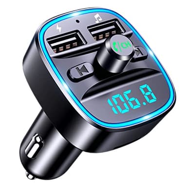 Mohard Bluetooth FM Transmitter, KFZ Bluetooth Adapter Auto Radio, Autoladegerät AV-Eingangsadapter mit Freisprechen, 2 USB-Anschlüsse (5V/2.4A & 1A), USB-Stick & TF Karte, Patchkabel-Adapter