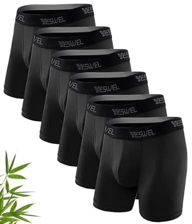 YESWEL Boxershorts Herren Lang 6er Pack, Bambus Unterhosen Ohne Kratzenden Zettel Unterwäsche Atmungsaktive Retroshorts Boxer für Männer (6X Schwarz, XL)