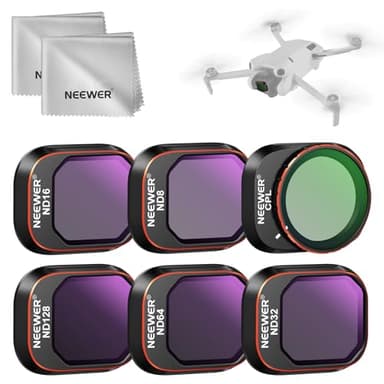 NEEWER ND Filter Set Kompatibel mit DJI Mini 4 Pro, 6 Pack Multicoated HD Optical Glass ND8 ND16 ND32 ND64 ND128 CPL Zirkular Polarizing Neutraldichte Filter Drone Zubehör, 2X Reinigungstuch