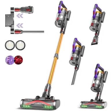 KIPMAX Akku Staubsauger 50000Pa/550W/70Min,1.5L Staubsauger Kabellos mit Display,Anti-Tangle-Bürste,7-Schicht-Filtra & 2 Duftplatten,Selbststehend Akkustaubsauger für Teppiche/Tierhaar/Hartböden