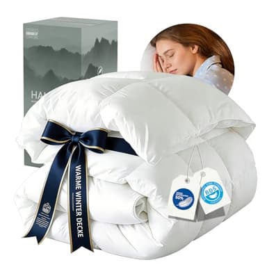 Daunendecke 135x200 cm, Warm Winter Bettdecke 50% Daunen - 450g/m² Extra Wärmeleistung Daunenbettdecke, 100% Baumwoll-Perkal, RDS Zertifiziert