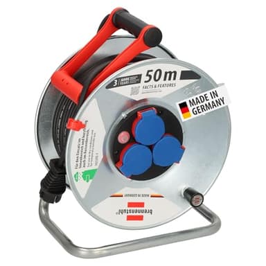 Brennenstuhl Garant S IP44 Kabeltrommel, 50m - Stahlblech (kurzfristiger Einsatz im Außenbereich, Made in Germany) silber