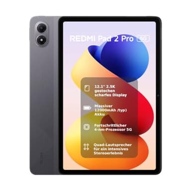 XIAOMI REDMI Pad 2 Pro 5G, 8+256GB, 12,1" 2.5K 120Hz Kristallklares Display, Riesiger 12000mAh Akku, 4nm Prozessor mit 5G, Dolby Atmos, Graphitgrau, 2 Jahre Garantie