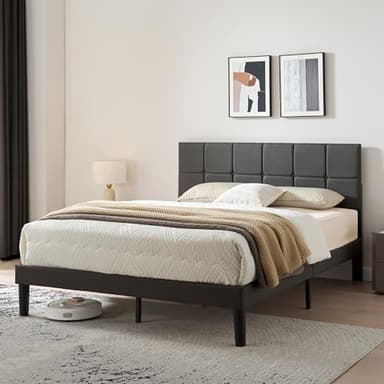 Z-hom Polsterbett 120x200cm Doppelbett, 32.5 cm Hohes Bett 120x200 mit Lattenrost aus Holz, Höhenverstellbares Kopfteil, Kompakte Verpackung & Einfache Montage