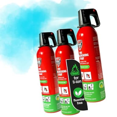 notlok Safety Work - 3X 750g Feuerlöscher für Elektrobrände | Feuerlöschspray A F + Lithium-Batterien und Kfz-Akkus - Feuerlöschspray Auto | Fettbrandlöscher - Feuerlöscher Haushalt mit Schaum