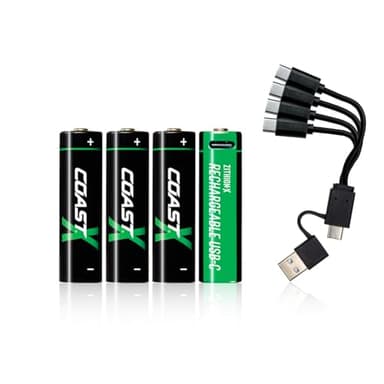 Coast AA 1,5V USB-C Akkus, ZITHION-X, Lithium-Ionen 2400 mAh, Lädt in 2,5 Stunden, Langlebig, Ladekabel Inklusive, 4er-Pack