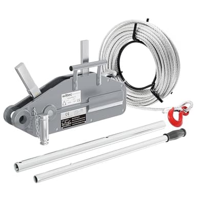 Wiltec Seilzug bis 1600 kg Seilwinde mit 20 m Seil, Handseilwinde mit Ø 11 mm Stahl-Seil, Forstseilwinde mit Abscherstift, Handseilzug mit Lasthaken