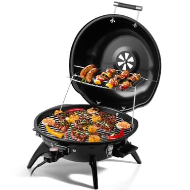 CUSIMAX Elektrogrill Tischgrill, für Innen- & Außennutzung, Balkon, Garten & Küche, 1600W Tragbarer Elektro-Tischgrill mit Deckel und Regulierbare Temperatur, Antihaftbeschichtung