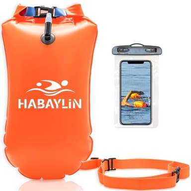 Habaylin Schwimmboje - 20L Orange, Boje Schwimmen für Erwachsene und Kinder, Trockensack Gute Sicherheit beim aufblasbar für Open Water und Triathlon