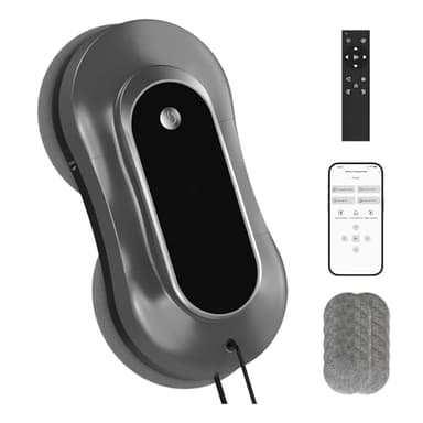 AOQUFUL intelligenter Fensterputzroboter, elektrischer Fensterputzer mit Dual-Wasserspray, automatischer Fensterroboter mit Fernbedienung und App, für Innen- und Außenfenster und Glas,12 Tücher,grau