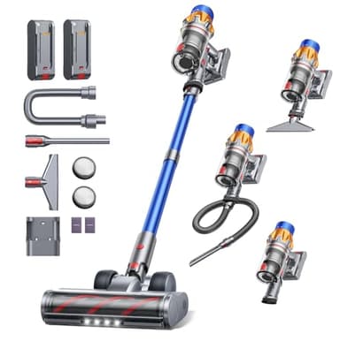 Fieety Akku Staubsauger mit 2 akkus, 130Min/50Kpa/600W Staubsauger Kabellos mit Aromatherapie, Automatikmodus, Wandmontierte Ladestation, 1.5M Schlauch für Hartböden Teppiche Tierhaare Auto