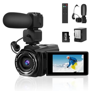 LAMA Videokamera 8K Camcorder, 64MP Vlogging Kamera 18X Digitalzoom IR-Nachtsichtkamera, WiFi Digitalrekorder mit 64GB SD-Karte, 4500mah Akuu(4,5 Stunden Aufnahmezeit) für Streaming Videoaufzeichnung