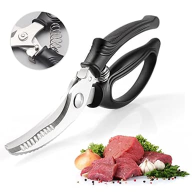 Geflügelschere, Scharfe Edelstahl-Geflügelschere für Fleisch, mit Griffarretierung, Rutschfestem Kunststoffgriff und Feder, Geeignet zum Schneiden von Hühnerknochen, Fisch, Gemüse und BBQ