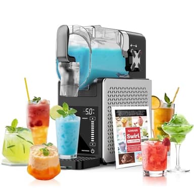 Slush Maschine – 2,5 L Slushie Maschine für Zuhause, mit LED-Display, 6 voreingestellten Programmen für Eiscreme, Frappés, Milchshakes automatischer Reinigung Swiss Classic Set (Black+Sliver)