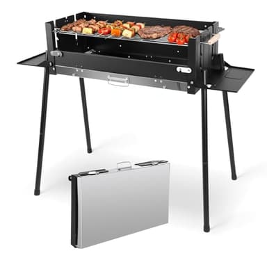 Denmay Großer Klappgrill tragbarer Camping Grill mit Gestell, Picknickgrill inklusive Grillrost, Holzkohlegrills Grill BBQ Portable, Tischgrill Campinggrill, Mangal Grill Schaschlik