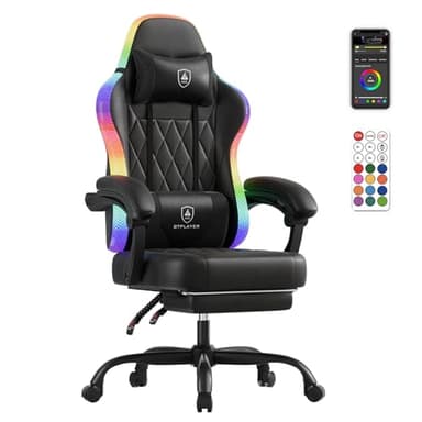 GTPLAYER Gaming Stuhl, Bürostuhl, Gaming Chair mit LED Lichtleiste, Gamer Stuhl, Rückenlehne mit Aufbewahrungstasche Ergonomischer PC Stuhl mit Fernbedienung