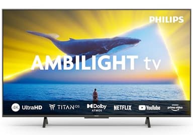 Philips Ambilight 43PUS8109 4K LED Smart TV - 43-Zoll Display mit Pixel-präziser Ultra HD, Titan OS Plattform und Dolby Atmos, Funktioniert mit Alexa und Google Sprachassistent - Satiniertes Chrom