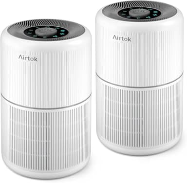 AIRTOK 2PC Luftreiniger, Luftreiniger Allergiker mit Aromatherapiefunktion, 99,97% Entfernung bis 0,1 Mikrometer, HEPA Luftfilter von Schimmel Staub Pollen Gerüche, Nachtlicht, Kindersicherung