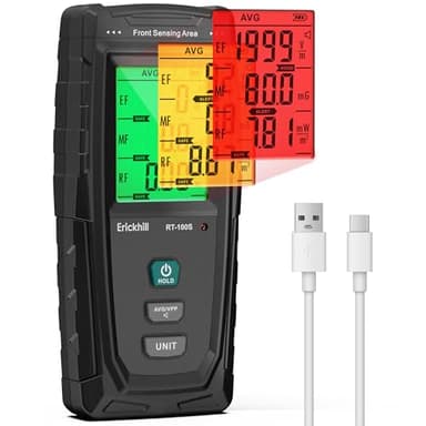 ERICKHILL EMF Messgerät RT-100S, EF/MF/RF-Prüfung, wiederaufladbarer magnetfeld, digitaler/Grafik-Dual-Interface-Strahlungsdetektor, digitaler LCD-Bildschirm, für Zuhause, Büro, Outdoor
