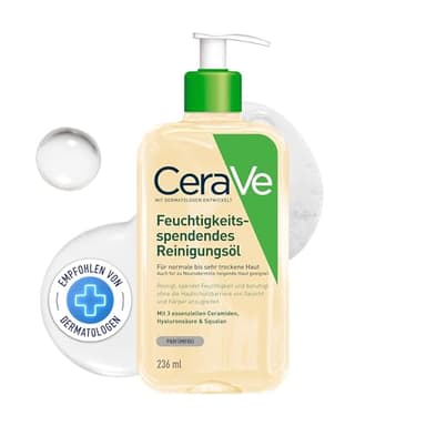CeraVe Reinigungsöl, Sanft reinigendes Öl mit Squalan, Triglyceride sowie Ceramide bei normaler bis sehr trockener Haut, Auch für Babyhaut und bei Neurodermitis, 236 ml