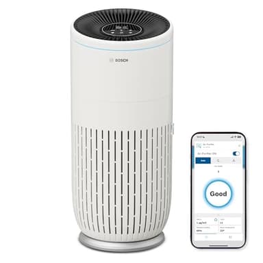 Bosch Air 6000i App-gesteuerter Luftreiniger - Für Räume bis zu 125 m² - Entfernt Schadstoffe - Mit 4-in-1 Luftfilter, Smart Sensor, Automatikmods, Ruhemodus (< 25 dB(A)) - CADR: 600 m³/h