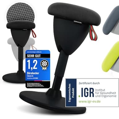 SteinLife Bürohocker Ergonomisch [TESTSIEGER] Sitzhocker Höhenverstellbar [48-68cm] Ergonomischer Hocker für Büro [Schwingeffekt] Wackelhocker Stehhocker | Arbeitshocker rutschfest Rund