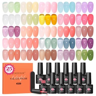Peacecolor 25 Farben UV Nagellack Set, Gel Nagellack UV Milchweiß Rosa Grün Lila Nail Polish Jelly Gel Nagellack Transparent für Gelnägel DIY-Maniküre zu Hause Geschenke für Anfänger