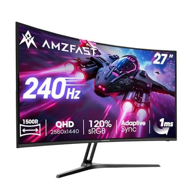 Amzfast Curved Gaming Monitor 27 Zoll - 240Hz, QHD 2560x1440, 1ms MPRT, Adaptive Sync, 1500R Kurve | HDR10, 90% DCI-P3, HDMI 2.0x2, DP 1.4x2, VESA, Blaulichtfilter, AMZG27C1Q Pro