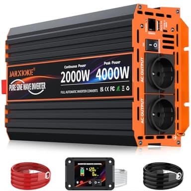 2000W Wechselrichter 12V auf 230V Reiner Sinus Spannungswandler Inverter Konverter mit 2 EU Steckdose, 30W USB-C, 5V 3.1A USB,LCD-Fernbedienung,für Wohnwagen, LKW,Solarenergie,Spitzenleistung 4000W