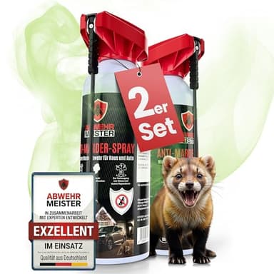 ABWEHR MEISTER ORIGINAL 2x Marderspray [400 ml] zur Abwehr von Mardern für Haus, Garage & Auto, Marderschreck mit Sofort-, und Langzeitschutz dank AM-Formel, Marderabwehr inkl. Sprühlanze