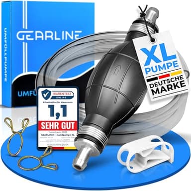 GEARLINE® Handpumpe [2Meter] - XL Umfüllpumpe Inkl. Flüssigkeitsregler zum Umfüllen von Wasser, Benzin, Diesel und Öl - Schlauchpumpe Kraftstoffresistent mit Vakuumfunktion