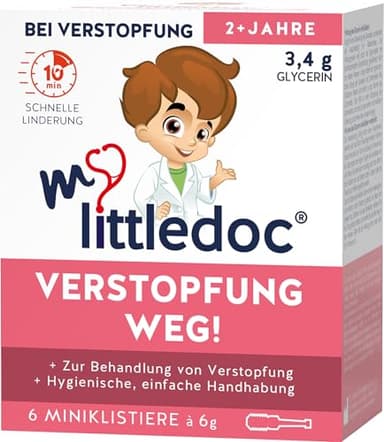 mylittledoc Verstopfung Weg! Mini-Einlauf 6 Stück, Medizinprodukt auf Glycerinbasis zur rektalen Anwendung, Behandlung von Verstopfung, hygienisch, einfach, schnelle Wirkung