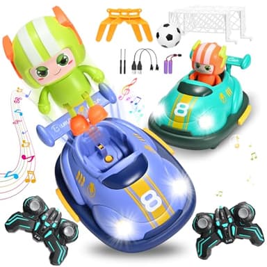 Yigowyigo 2 Stück Ferngesteuertes Auto Mit Katapult Fahrer, Fußballspiele Mit Ferngesteuerten Autos Ab 3 Jahren, Mit Lichtern & Musik, Mit Fußball & Doppeltüren, 360° Drift Fußball Duell Im RC Auto