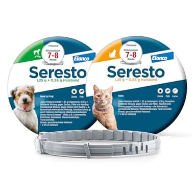 Seresto Kombi-Set: 1 Zeckenhalsband für kleine Hunde ab 8 kg und 1 Zeckenhalsband für Katzen. Bis zu 7 bis 8 Monate wirksamer Schutz gegen Zecken und Flöhe für Ihre Haustiere