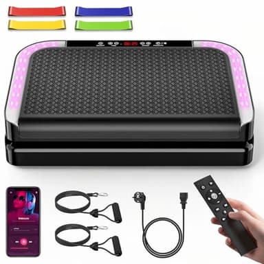 Vibrationsplatte, Vibration Plate Fitness mit 200 Intensitätsstufen, 9 Programmen, Bluetooth-Lautsprecher, Fernbedienung, Widerstandsbänder & Zugseile, Kapazität 200 KG, Rüttelplatte Sport für Zuhause