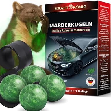 KRAFTKÖNIG Premium Marderschreck Auto – 4X Marderkugeln mit Halterung – Hochwirksamer Duft gegen Marder im Motorraum – Reduziert das Kabelbiss-Risiko bis zu 6 Monate – Marderabwehr Auto