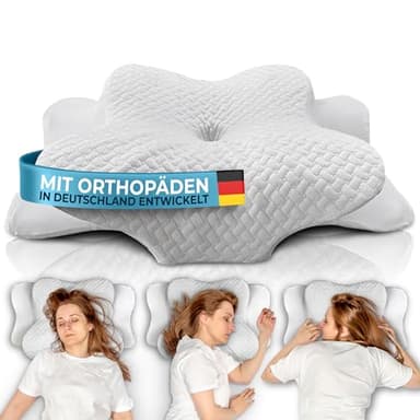 Glückstoff® Orthopädisches Kissen (Zertifiziert für alle Schlaftypen) Kopfkissen Nackenschmerzen aus Memory Foam | Nackenstützkissen Ergonomisches Kopf-Kissen Seitenschläferkissen Weiß