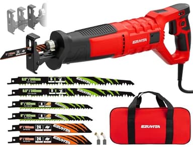 EZUVITA 850W Säbelsäge für Holz, Metall, PVC & Baumschnitt, 28mm Hublänge & 2800 SPM, 6 Geschwindigkeitsstufen, 180° drehbarer Griff, verstellbare Sägeschuhplatte, 6 Sägeblätter & Tasche inklusive