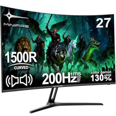 Minifire Gaming Monitor 27 Zoll Curved -200Hz, 1ms Reaktionszeit, VA Panel mit 130% sRGB, Lautsprecher integriert, 1920x1080 Full HD, Adaptive Sync, für PS5/PC Gaming, inklusive HDMI-Kabel (MFG27C1)