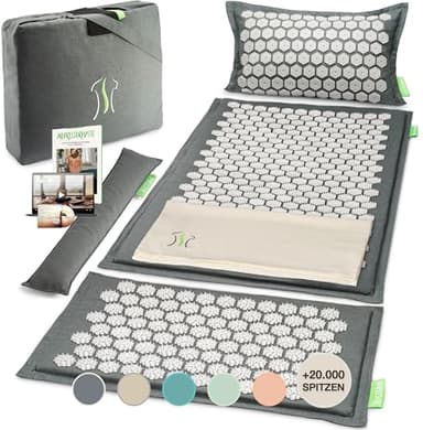 BACKLAXX Akupressurmatte Set mit Kissen, Tuch & Tasche | XL Akupressur-Matte - 120% mehr Fläche | Akupunktur-Matte mit Stacheln zur Massage | Akkupressmatte für Nacken & Schulter | Massagematte Rücken