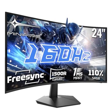 Minifire Gaming Curved Monitor 24 Zoll, 160Hz, Curved Gaming Monitor 1500R, 1Ms, sRGB110%, FHD 1080P Computer Screen, VESA Compatible, Eye Care Adaptive Sync HDMI＆DP Ports （MFG24C1L ）