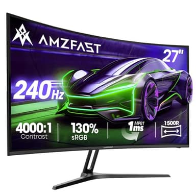 Amzfast 27 Zoll Curved Gaming Monitor 240Hz, 1920x1080 Full HD, Fast VA, 1500R, 1ms MPRT, Adaptive Sync, 4000:1 Kontrast, 95% DCI-P3, 130% sRGB, HDMI 2.0&DP 1.4, VESA 100x100mm, AMZG27C1 Pro