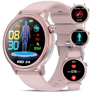 YYKY 2026 Neue Smartwatch Damen mit EKG blυtdrυckmessυng Gesundheitsuhr BMI/HRV/ΒΙutdrυck/Hαrnsäure/Telefonfunktion/SOS-Taste 24H Herzfrequenz SPO2 Schlafmonitor Stress Fitness Uhr Tracker Woman