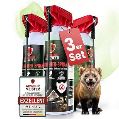 ABWEHR MEISTER ORIGINAL 3x Marderspray [400 ml] zur Abwehr von Mardern für Haus, Garage & Auto, Marderschreck mit Sofort-, und Langzeitschutz dank AM-Formel, Marderabwehr inkl. Sprühlanze