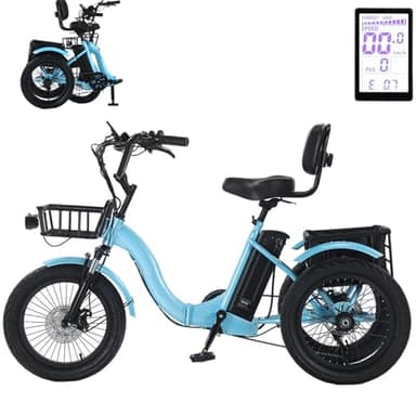 EaThsalL 18 E Bike Dreirad für Erwachsene Elektro Klappbar Zoll Klappbar Dreirad 3 Rad Elektrodreirad mit Gepäckkorb Breitreifen für Erwachsene Zusammenklappbar, Leichter Einstieg 30 kg Tragkraft