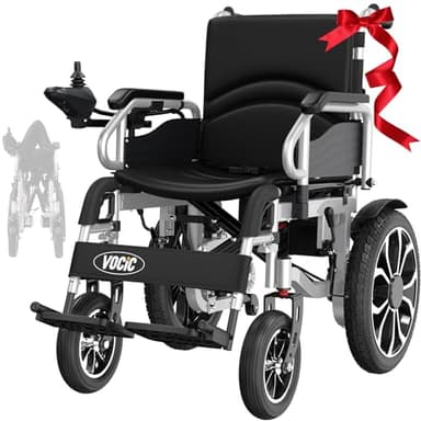 VOCIC Rollstuhl Elektrisch Faltbar Leicht bis 150KG,30KM Elektrischer Rollstuhl Outdoor Elektrorollstuhl mit 40CM Gummi Luftbereifung für all Gelände,Leicht zu transportieren (Mondlichtsilber)