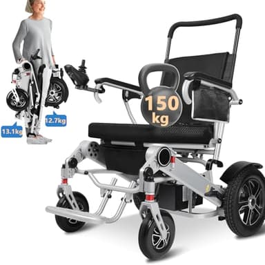 WEYRAL Teilbar Rollstuhl Elektrisch Faltbar, Nur 13KG, Led-licht, 700W Elektrorollstuhl mit 150kg, 48KM Rollstuhl Elektrisch mit Zwei Batterien, Flugzeugzulassung, witn Rucksack & Staubschutzhülle